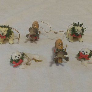 Vtg Alaska Polar Bear Animal Christmas Ornament Wreath Winter Snow  Lot of 6
